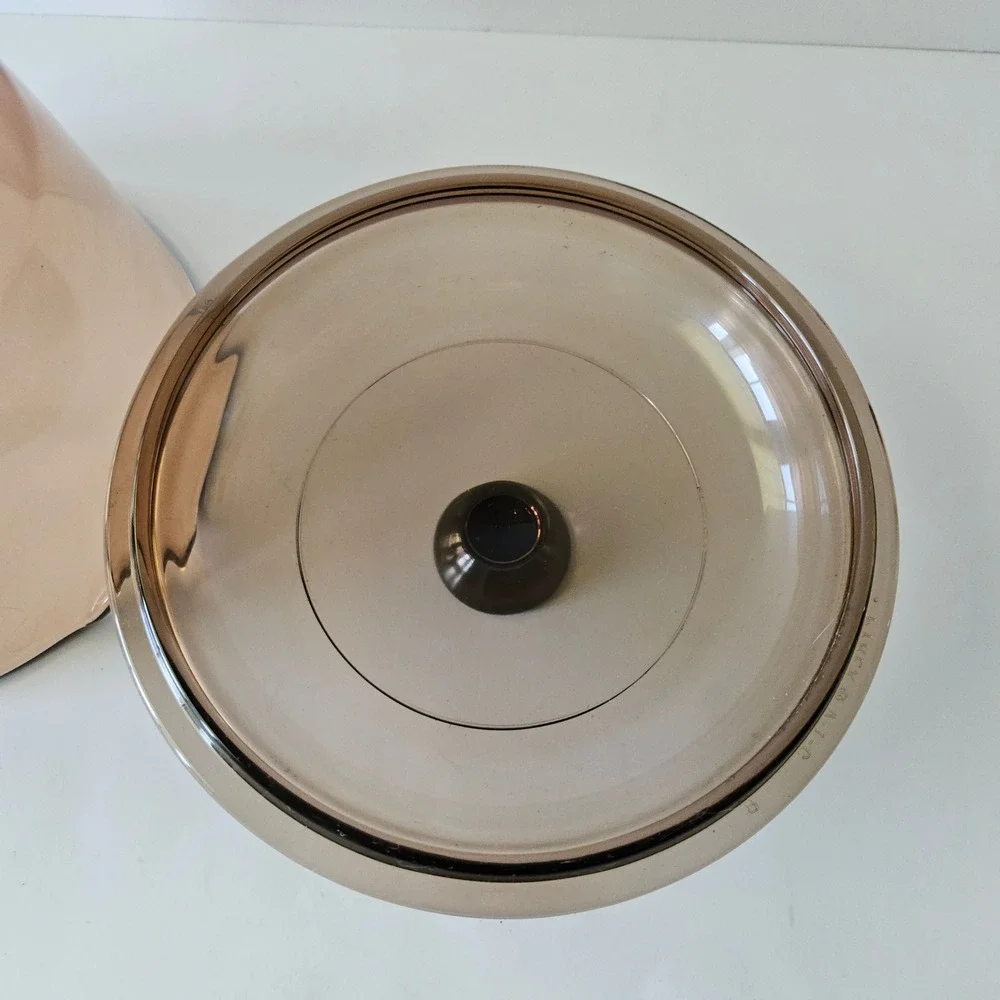 Vtg Corning Vision Ware 1 Liter Sauce Pot  with Lid Amber Glass